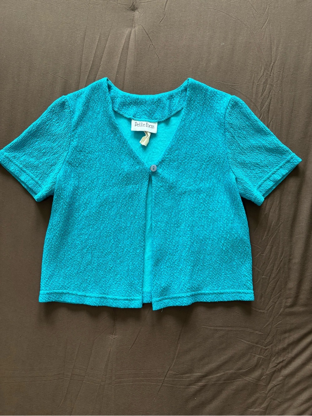 Teal Short-Sleeve Textured Single-Button Top